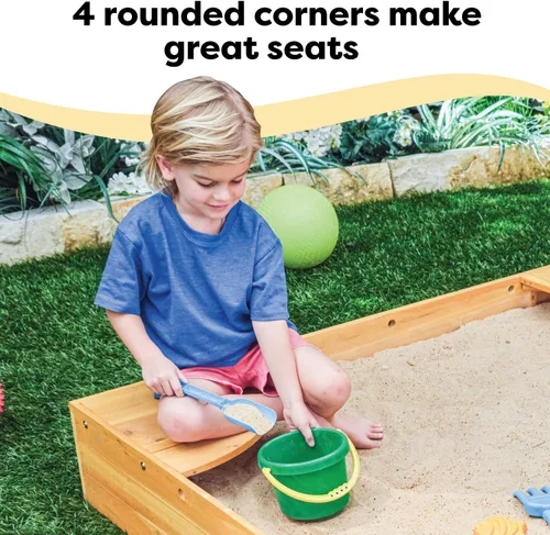 Miniatura 6 de KidKraft Caja de arena de madera para patio trasero con asiento de esquina integrado y cubierta de malla, muebles de exterior para niños, miel