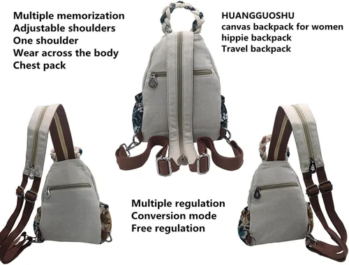 Miniatura 29 de HUANGGUOSHU Mochila de algodón tejida de algodón bohemio con bordado de lona estilo bohemio con múltiples bolsillos retro linda mochila cartera