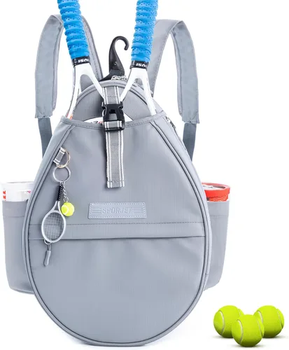 Miniatura 11 de Mochila de Tenis con Soporte para 2 Raquetas, Bolsa de Raqueta de Tenis de Cuero PU Resistente al Agua para Mujeres y Hombres, Mochila Deportiva