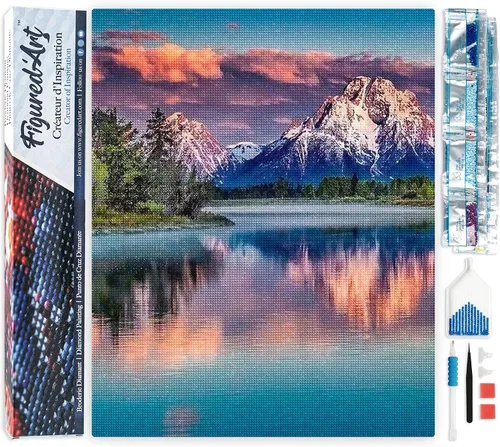 Miniatura 19 de Figured'Art Kit de arte de pintura de diamantes para adultos de 16 x 20 pulgadas, taladro cuadrado completo 5D en el lago, lienzo enrollado