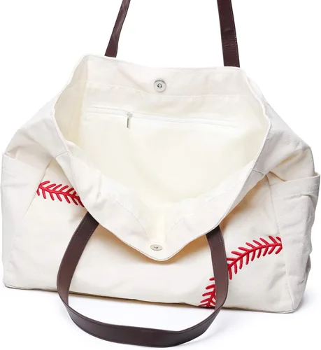Miniatura 3 de YIQIGO Bolso de béisbol de la mamá del bolso de lona oversize de la utilidad de los deportes ocasionales de la bolsa de todo propósito organizador
