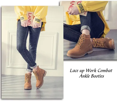 Miniatura 2 de Athlefit - Botines de combate para mujer con cordones y tacón bajo, impermeables