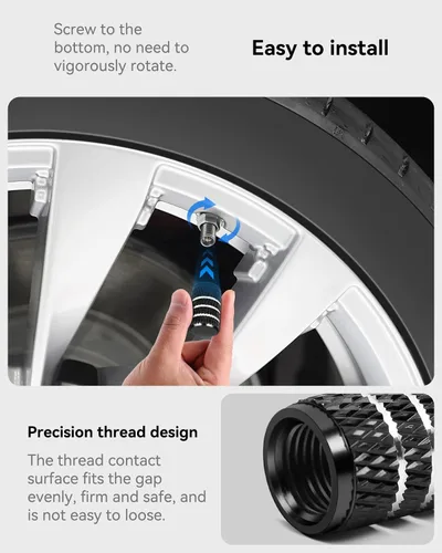 Miniatura 5 de 4 tapas de vástago de válvula de neumático para Tesla modelo Y X S 3, tapa de vástago de válvula de aleación de aluminio, accesorio universal Negro