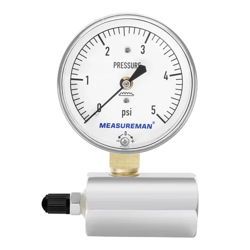 Miniatura 13 de MEASUREMAN Medidor de Presión de Tipo Diafragma en Cápsula de Baja Presión, Esfera de 2-1/2", Montaje Inferior de 1/4" NPT, Ajustable, 0-5 Psi