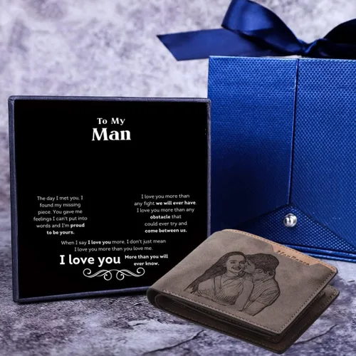 Miniatura 8 de Lovejewelry Carteras personalizadas con fotos para hombres, cartera de piel grabada para padre, novio (estilo 1)