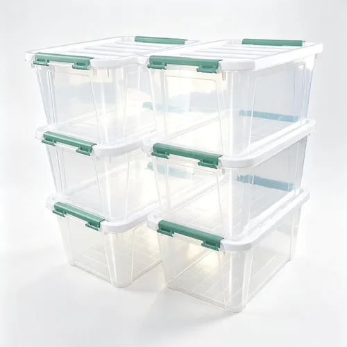 Paquete de 6 cajas de almacenamiento de plástico transparente de 20 L, contenedores de almacenamiento con tapas
