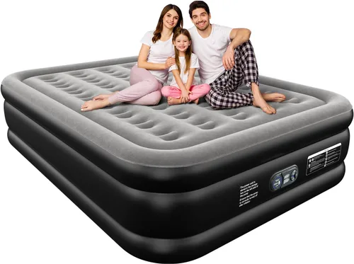 Miniatura 11 de Ezyrest Colchón de aire Queen impermeable y fácil de limpiar, colchón inflable con bomba integrada, colchón inflable duradero con diseño de almohada