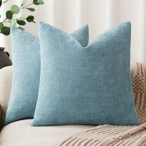 Miniatura 30 de Foindtower - Paquete de 2 fundas de almohada decorativas, cuadradas, cómodas, unicolor, suaves, lumbares, estilo rústico neutro, para sofá, sillón