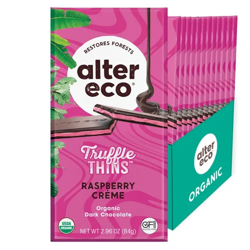 Miniatura 8 de Alter Eco Trufa fina de crema de frambuesa, barra de chocolate con relleno de trufa ganache pegajosa, orgánica, sin gluten ni soja, aperitivos sin