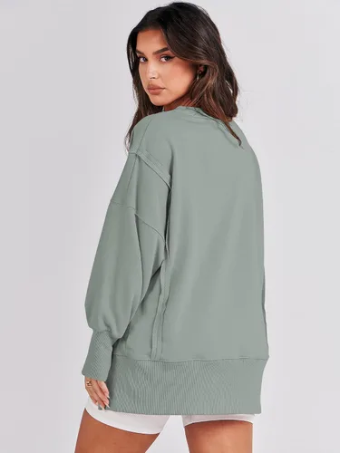 Miniatura 5 de ANRABESS Sudadera de gran tamaño para mujer, cuello redondo, manga larga, casual, con abertura, sin botones, ropa de otoño