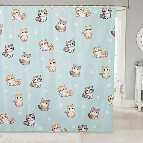 Miniatura 29 de Cortina de ducha con diseño de peces para niños, juego de cortina de ducha con diseño de anzuelo de pez, decoración de animales marinos, granja