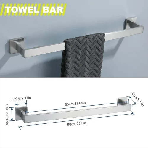 Miniatura 5 de Juego de 4 piezas de accesorios de baño cepillados de acero inoxidable de alta calidad, juego de toallero de baño montado en la pared, soporte