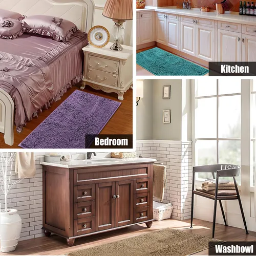 Miniatura 7 de Alfombras de baño de felpilla antideslizantes de 24 x 17 pulgadas, tapetes de baño para baño, ducha, color beige