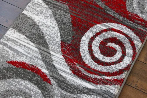Miniatura 3 de Masada Rugs, Stephanie Collection 1103 - Alfombra de área moderna y contemporánea, color rojo, gris y blanco (2 pies 4 pulgadas x 11 pies), largo