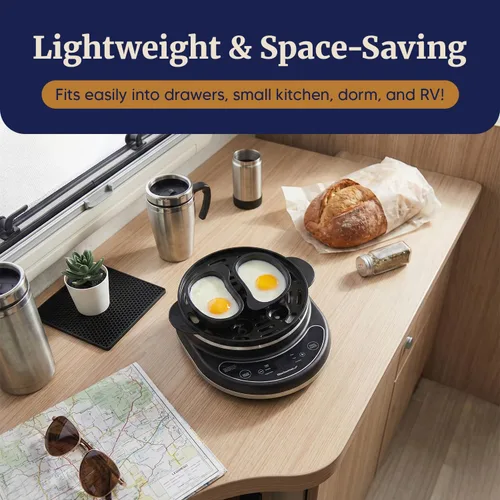 Miniatura 7 de Elite Gourmet EGC314CB - Cocedor de huevos digital fácil, vaporizador de alimentos, escalfador, huevo blando, medio, duro con 6 funciones Carbón