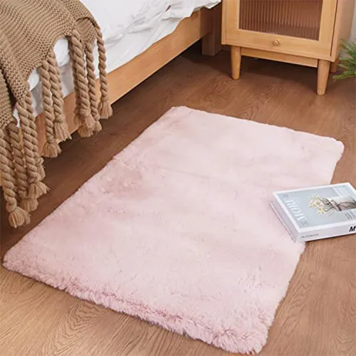 Miniatura 77 de Ghouse Alfombra ultrasuave de pelo sintético de conejo, alfombras lavables a máquina para dormitorio, alfombras esponjosas para sala de estar, Blanco