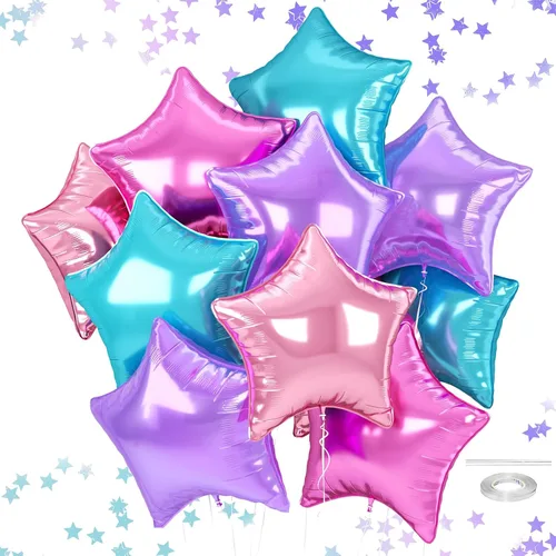 Miniatura 15 de Globos de estrellas rojas, azules y negras, globo de papel de aluminio de 18 pulgadas para helio, paquete de 10 globos rojos y azules, globo de Negro