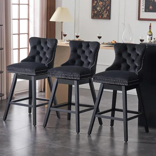 Miniatura 38 de Taburetes de bar con altura de mostrador, taburetes de bar giratorios 360 con respaldos, sillas tapizadas de tela de terciopelo de alta calidad