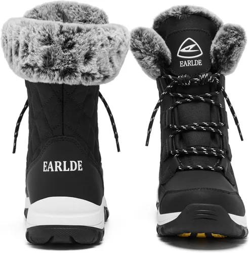 Miniatura 4 de EARLDE Womens Snow Boot With Waterproof Lace Up Mid-Calf Outdoor Winter Deep Tread Rubber Sole