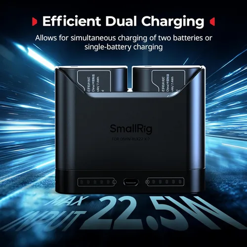 Miniatura 5 de SMALLRIG DMW-BLK22 - Juego de baterías para cámara Panasonic, cargador de doble ranura de 22.5 W con baterías de 1940 mAh, compatible con Panasonic