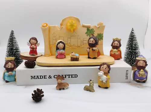 Miniatura 4 de Decoración Navideña Juego de Natividad en Miniatura, 11 piezas Juego de Figuras Religiosas de Decoración Navideña Incluye Escena del Establo