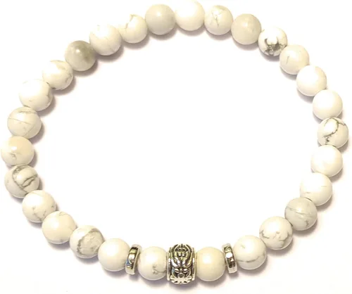 Miniatura 3 de White Howlite Stretch Bead Bracelet Serenity Charm Gemstone Jewelry Simple Minimalist Unisex One Size Gift