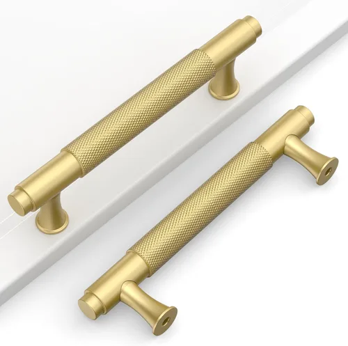 Miniatura 30 de Paquete de 10 tiradores dorados de 5 pulgadas (128 mm) para armarios con estrías, tiradores para cajones de cocina, herrajes para armarios