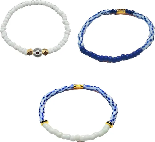 Miniatura 11 de Juego de 3 pulseras de cuerda elástica de santería de ojo malvado hechas a mano Obatala Oshun Yemaya Orula Elegua Oya Ogun Ochosi Shango Babalu Aye