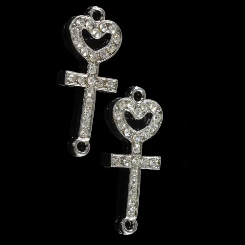 Miniatura 2 de RUBYCA 5pcs Metal Cruz Llave Lateral Conector Cuentas Cristal DIY Joyería Pulsera Tono Plata