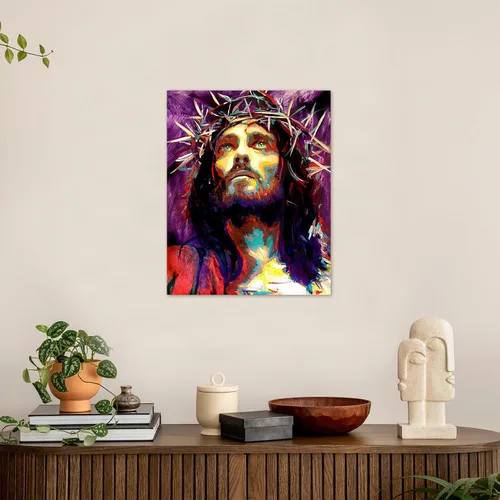 Miniatura 2 de HVEST Arte de pared de Jesucristo en acuarela, retrato cristiano de Jesús, lienzo abstracto enmarcado, obra de arte moderna para dormitorio, sala