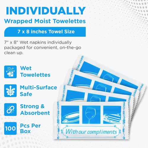 Miniatura 2 de Fresh Towel - Toallas húmedas envueltas individualmente, 1 caja de 100 toallitas de mano envueltas individualmente
