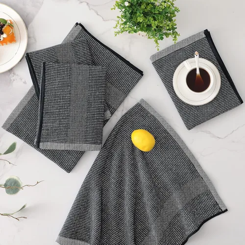 Miniatura 8 de Mordimy Paquete de 6 paños de cocina de alta calidad (18 x 28 pulgadas, negro), toalla de mano grande de algodón, paños planos y de rizo para secar