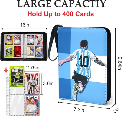 Miniatura 3 de Carpeta de tarjetas de fútbol de 400 bolsillos para tarjetas de fútbol 2025 2026, bolsa de almacenamiento portátil impermeable con fundas extraíbles