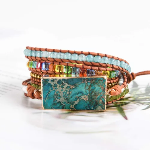 Miniatura 2 de YGLINE Boho Handmade Wrap Leather Tube Crystal Stone Bracelet for Women