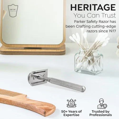 Miniatura 7 de Parker 78R - Maquinilla de afeitar de seguridad de doble filo con 5 cuchillas de afeitar de seguridad, para mujeres y hombres, reutilizable, sin