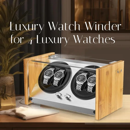Miniatura 2 de Bobinadora de reloj para 4 relojes automáticos - Caja de bobinadora de relojes de bambú con motor silencioso, 4 modos de rotación Watch Winder Smith