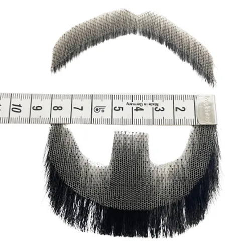 Miniatura 3 de Voloria Cabello humano con barba falsa, atado a mano, cabello facial de cabra negra, barbas falsas de encaje invisible para entretenimiento, drama