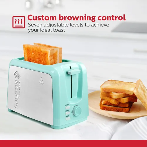 Miniatura 2 de Holstein Housewares Tostadora de 2 rebanadas con 7 ajustes de tostado, ranuras extra anchas, recalentamiento, descongelación, cancelación