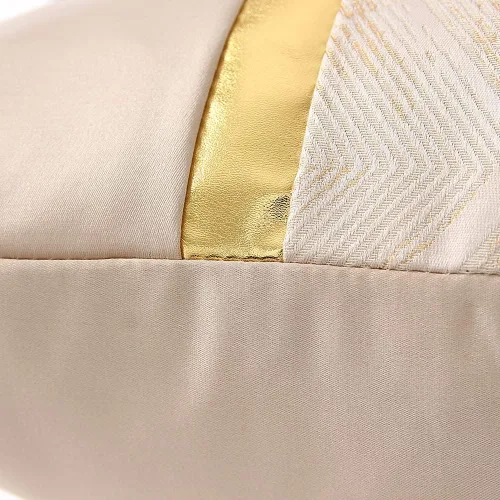 Miniatura 3 de Juego de 2 fundas de almohada decorativas de 20 x 20 pulgadas, de cuero beige dorado a rayas, jacquard, funda de cojín cuadrada moderna de lujo