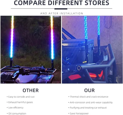 Miniatura 3 de DREAMIZER 2 piezas de luces de látigo con base de resorte en barril, luces LED con base de resorte de liberación rápida, compatibles con Cam Am