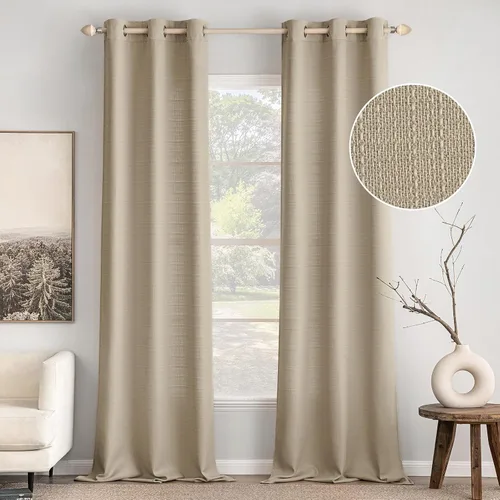 Miniatura 17 de MIULEE Cortinas texturizadas de lino sintético marrón natural de 84 pulgadas de largo, juego de 2 paneles para sala de estar y dormitorio, tejido