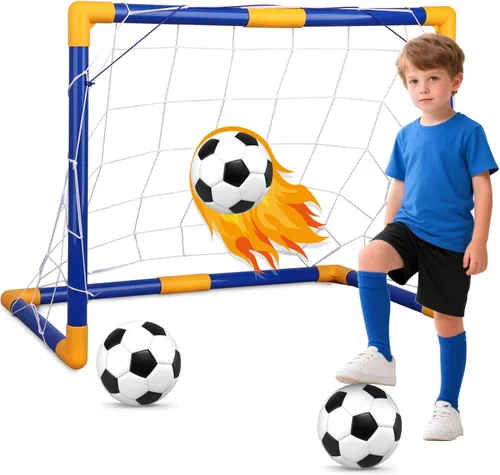 Soccer Goal Set with 3 Ball Pump for Toddler Kid, Portable Goals Training Equipment for Garden Indoor Outdoor Backyard, Birthday Gift for Boy Girl