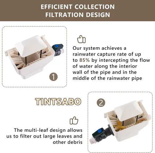 Miniatura 3 de Kit desviador de barril de lluvia – Sistema de recolección de agua de lluvia se adapta a bajante de 2 x 3 o 3 x 4 pulgadas con filtro y espita de PVC