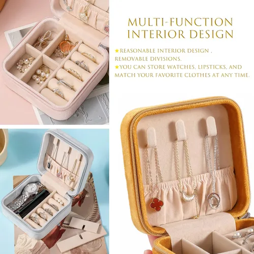 Miniatura 3 de GUKA Joyero de terciopelo de felpa organizado, estuche de viaje de joyería, pequeñas cajas organizadoras portátiles para anillos, aretes, collares