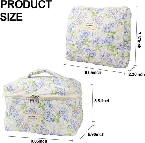 Miniatura 6 de NATINSA Linda bolsa de maquillaje para mujeres (2 piezas), bolsas de cosméticos de viaje, bolsa organizadora de aseo acolchada coqueta con flores