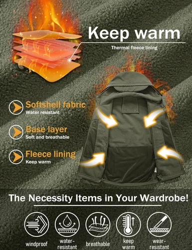 Miniatura 4 de MAGCOMSEN Chaqueta táctica para hombre, impermeable, con forro polar, para esquí, nieve, invierno, cortavientos