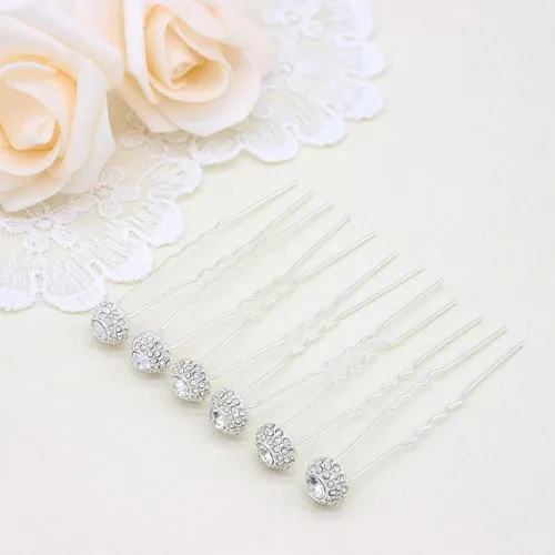 Miniatura 5 de Juego de 6 horquillas para el pelo nupcial estilo Bobby con diamantes de imitación brillantes para bodas (plata)