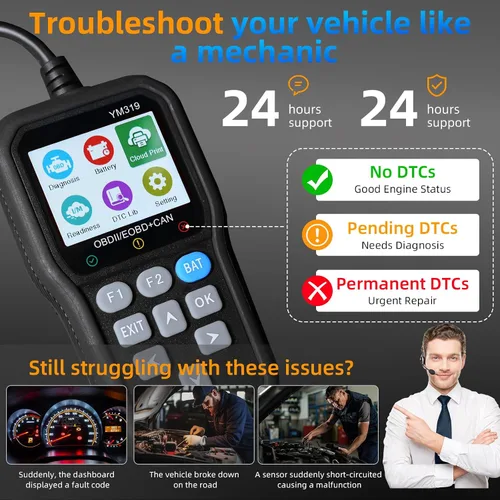 Miniatura 3 de Escáner FX319 OBD2 lector de código OBD2, herramienta de diagnóstico de coche con probador de batería de 12 V, apaga la luz del motor