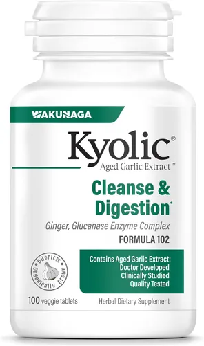 Kyolic, Aged Garlic Extract, Formula de limpieza de candida y digestión, Fórmula 102, 200 cápsulas vegetarianas, 10231, 1, 1
