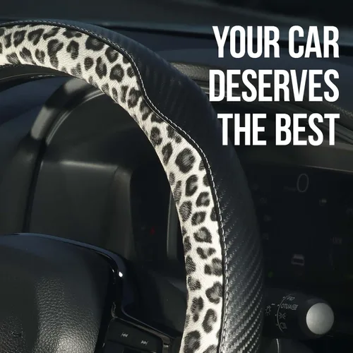Miniatura 4 de KAFEEK - Funda para volante de leopardo, universal de 14.5 a 15 pulgadas, protector de volante de automóvil de cuero de microfibra, comodidad